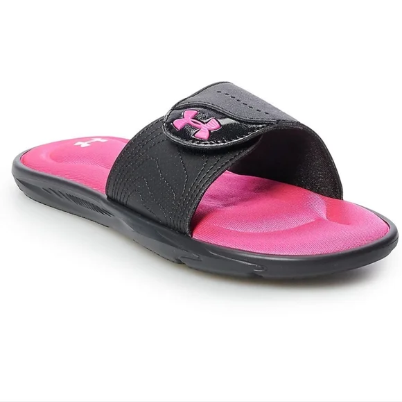 Under Armor Ignite IX Slide Sandals Adjustable Hot Pink/Black Girls Size 4 NEW - Picture 1 of 7